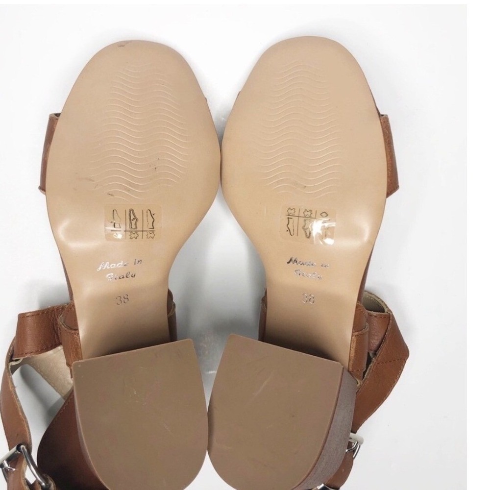 Summit by White Mountain Brown Leather Block Heel Sandals Italy Size 38/7.5 US - Picture 2 of 7